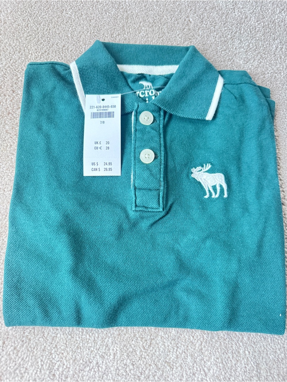 Abercrombie & Fitch Teal Kids Polo with White Moose Embroidery